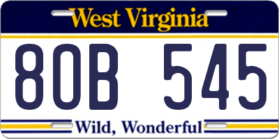 WV license plate 8OB545