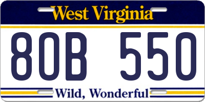 WV license plate 8OB550