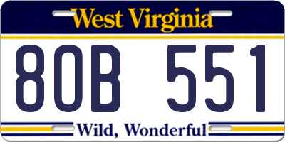 WV license plate 8OB551