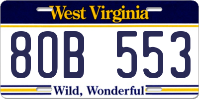 WV license plate 8OB553