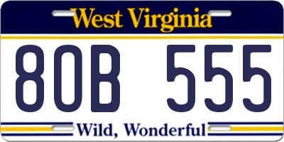 WV license plate 8OB555