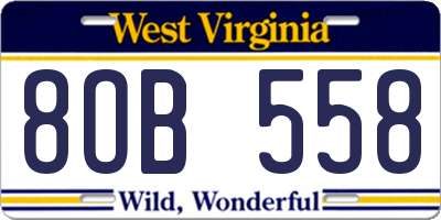 WV license plate 8OB558