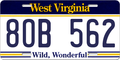 WV license plate 8OB562