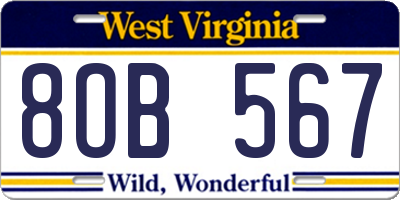 WV license plate 8OB567