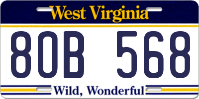 WV license plate 8OB568