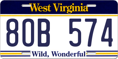 WV license plate 8OB574