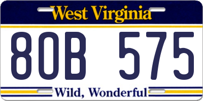 WV license plate 8OB575