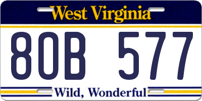 WV license plate 8OB577