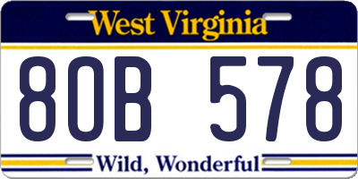 WV license plate 8OB578