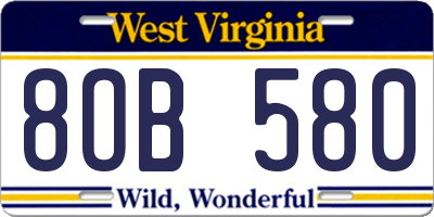 WV license plate 8OB580