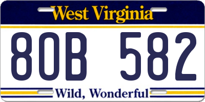 WV license plate 8OB582