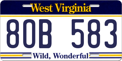 WV license plate 8OB583