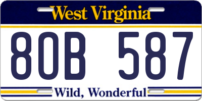 WV license plate 8OB587