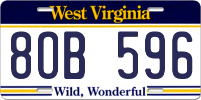 WV license plate 8OB596