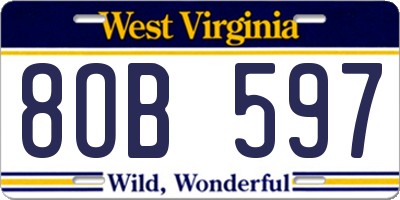 WV license plate 8OB597