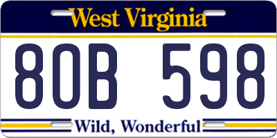 WV license plate 8OB598