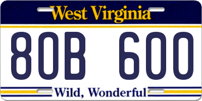 WV license plate 8OB600