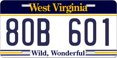 WV license plate 8OB601