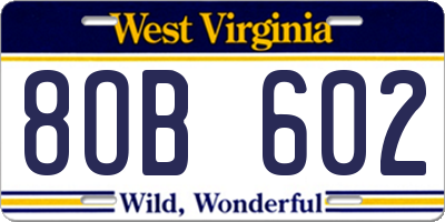 WV license plate 8OB602