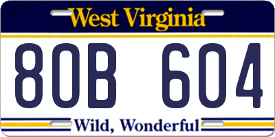WV license plate 8OB604
