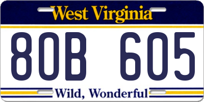 WV license plate 8OB605
