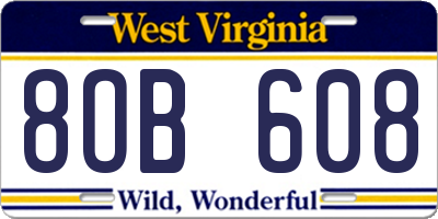 WV license plate 8OB608