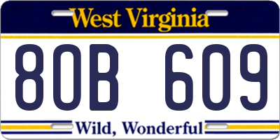 WV license plate 8OB609