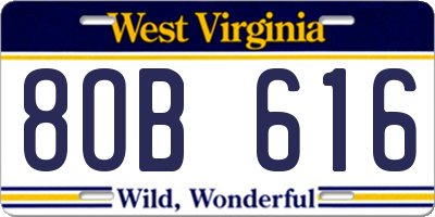 WV license plate 8OB616