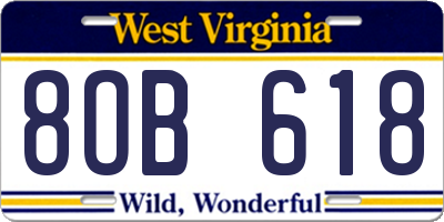 WV license plate 8OB618