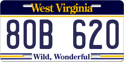 WV license plate 8OB620