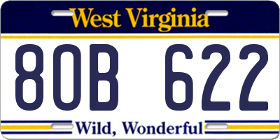 WV license plate 8OB622