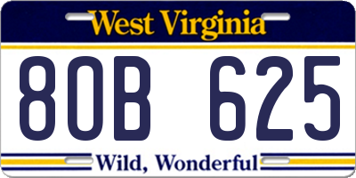 WV license plate 8OB625
