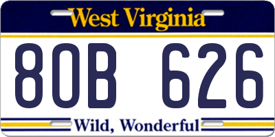 WV license plate 8OB626