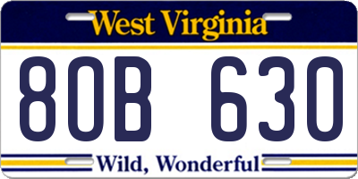 WV license plate 8OB630