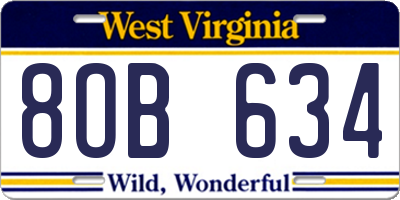 WV license plate 8OB634