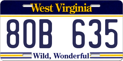 WV license plate 8OB635