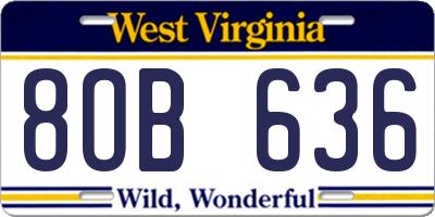 WV license plate 8OB636