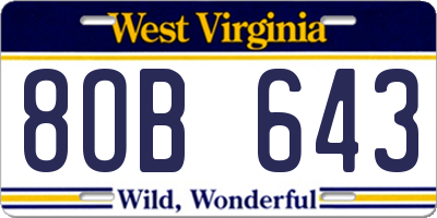 WV license plate 8OB643