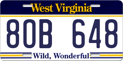 WV license plate 8OB648