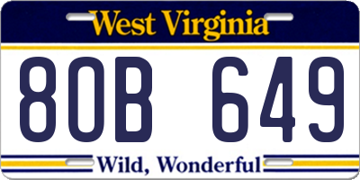 WV license plate 8OB649
