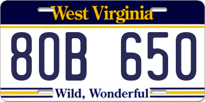 WV license plate 8OB650