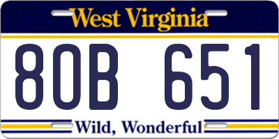 WV license plate 8OB651