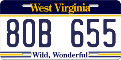 WV license plate 8OB655