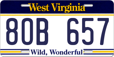 WV license plate 8OB657