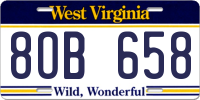WV license plate 8OB658