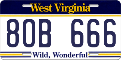 WV license plate 8OB666