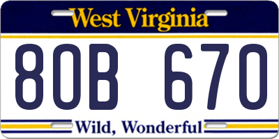 WV license plate 8OB670