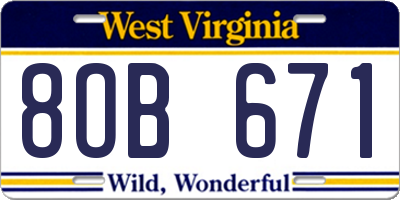 WV license plate 8OB671