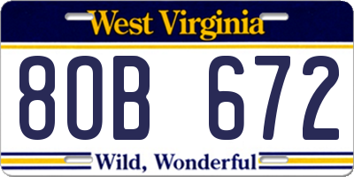 WV license plate 8OB672