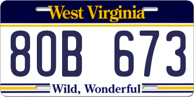 WV license plate 8OB673